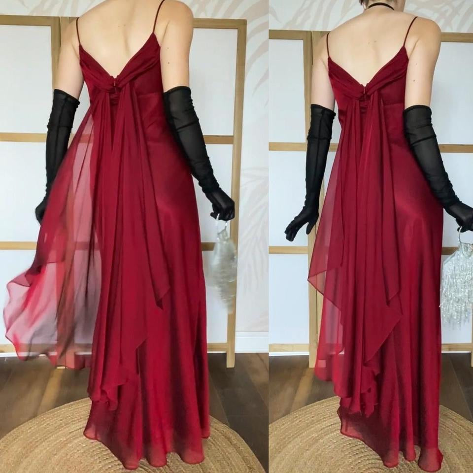 Tiffanys red chiffon evening prom dress UK 12
