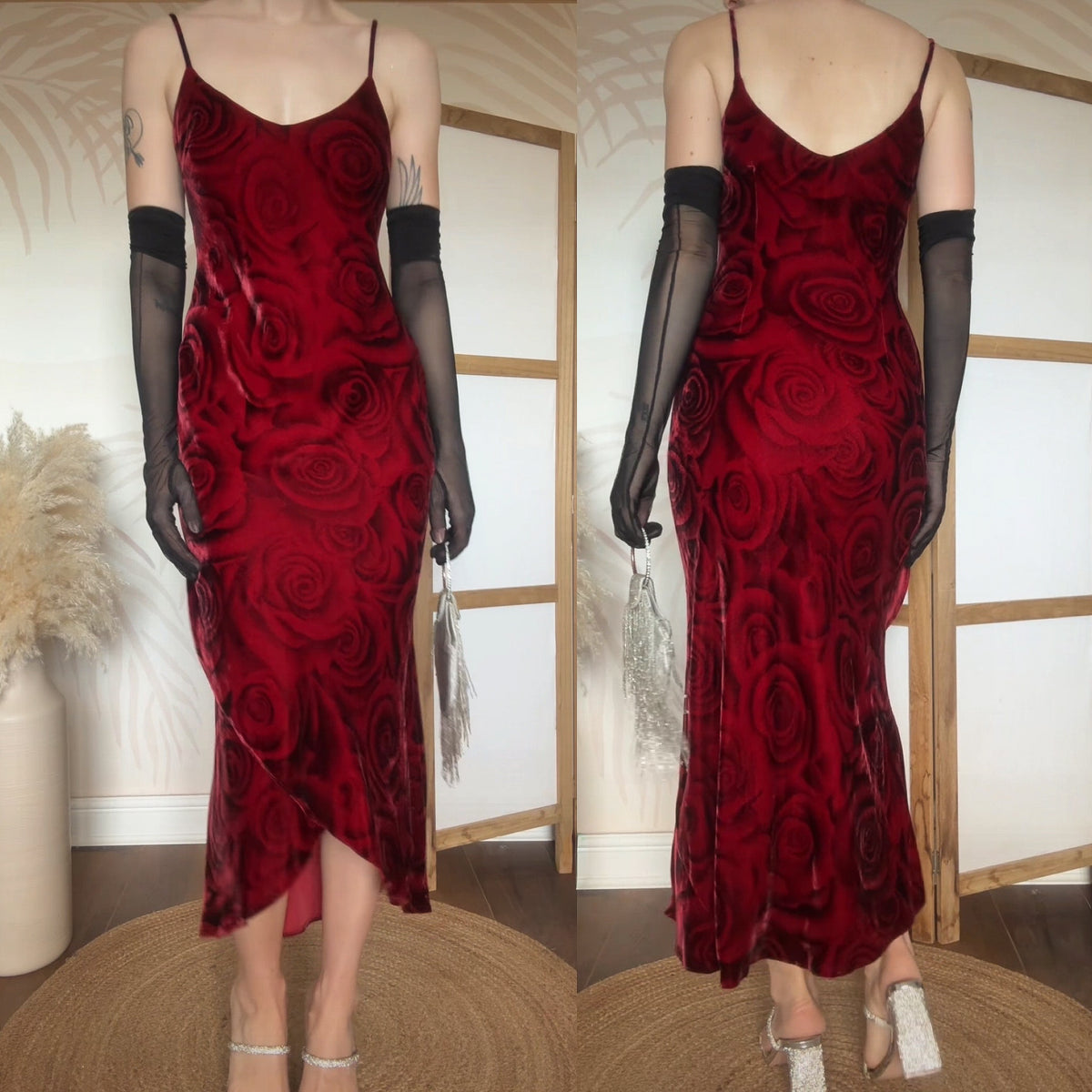 Silk blend rose print velvet slip dress uk 8