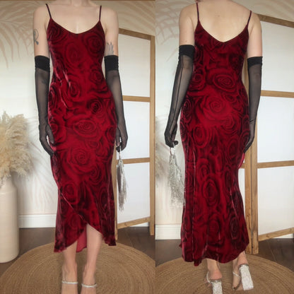 Silk blend rose print velvet slip dress uk 8