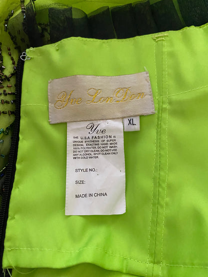 Electric green strapless heavily beaded evening dress UK 14-16