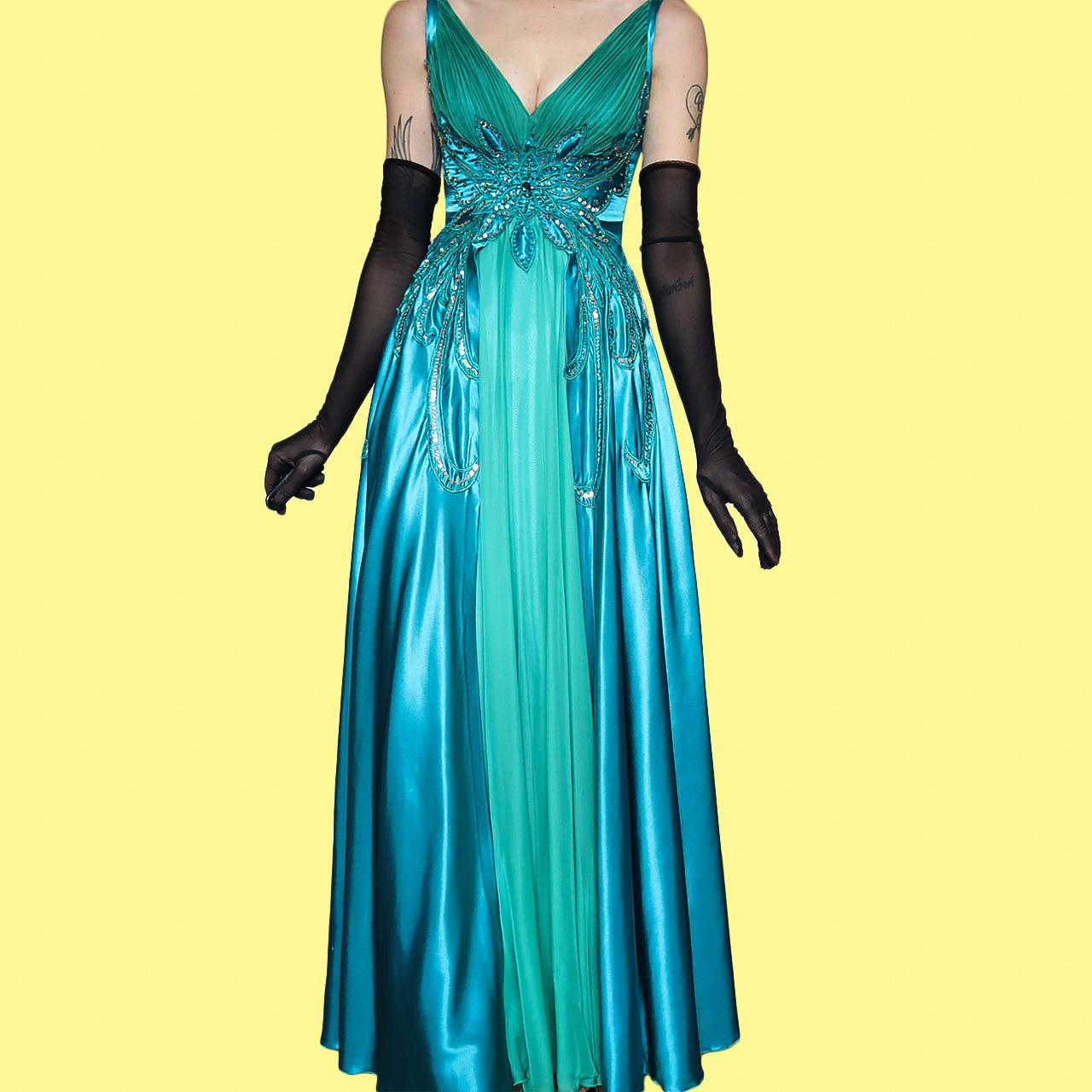 Blue & Green Butterfly Evening Gown UK 6