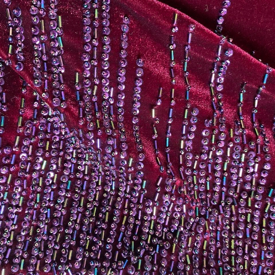 Frank Usher Vintage Red Velvet Beaded Bodycon Dress UK 12