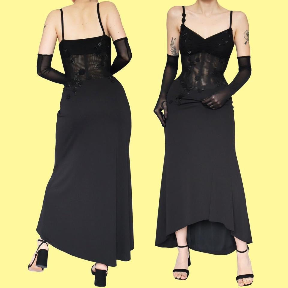 Black Dusk stretch sheer waist dress UK 10-12