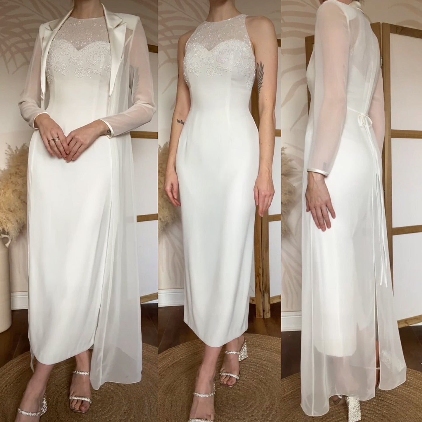 Ivory 2-piece dress & sheer jacket wedding set uk 8