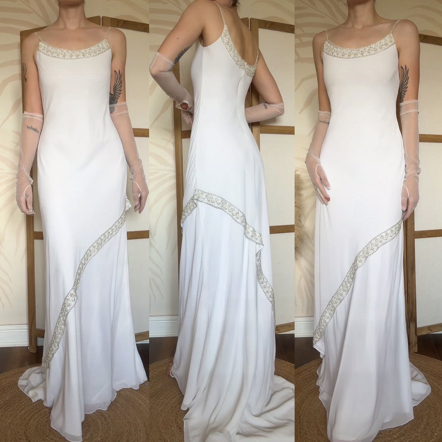 White Rena Koh pearl detail wedding dress uk 10