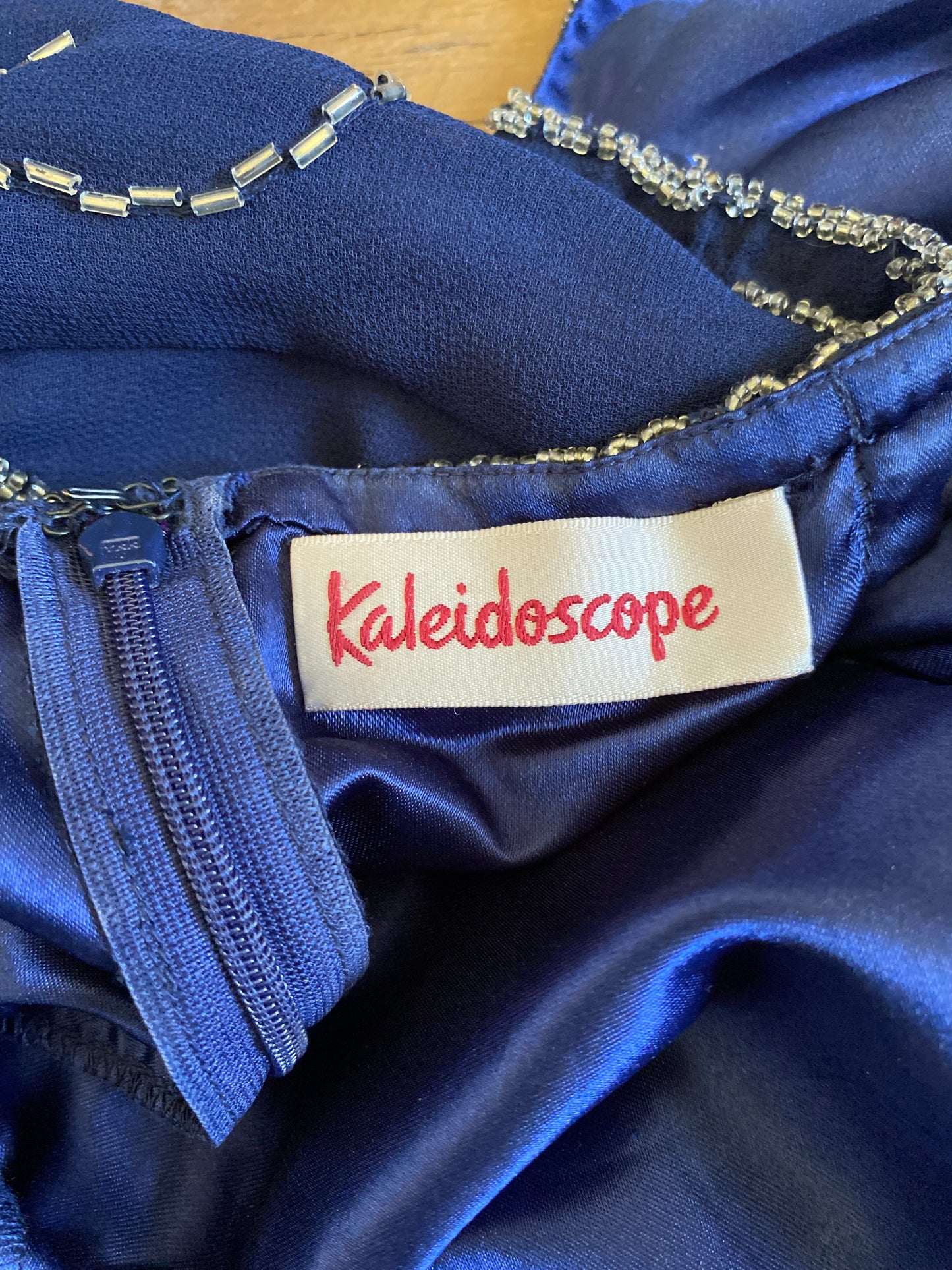 Navy Kaleidoscope beaded evening gown UK 16