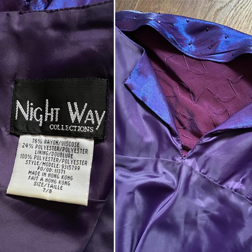 Purple Nightway shimmery beaded prom dress uk 10