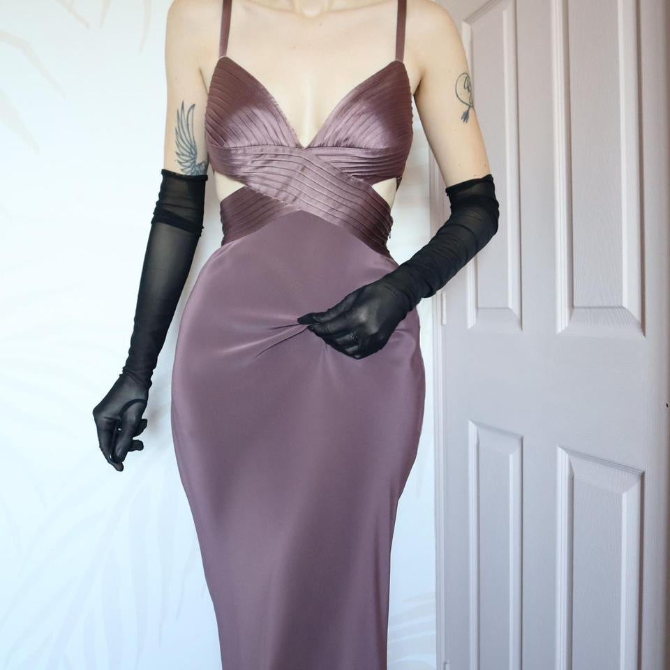 Dusky purple cut out evening dress UK 10