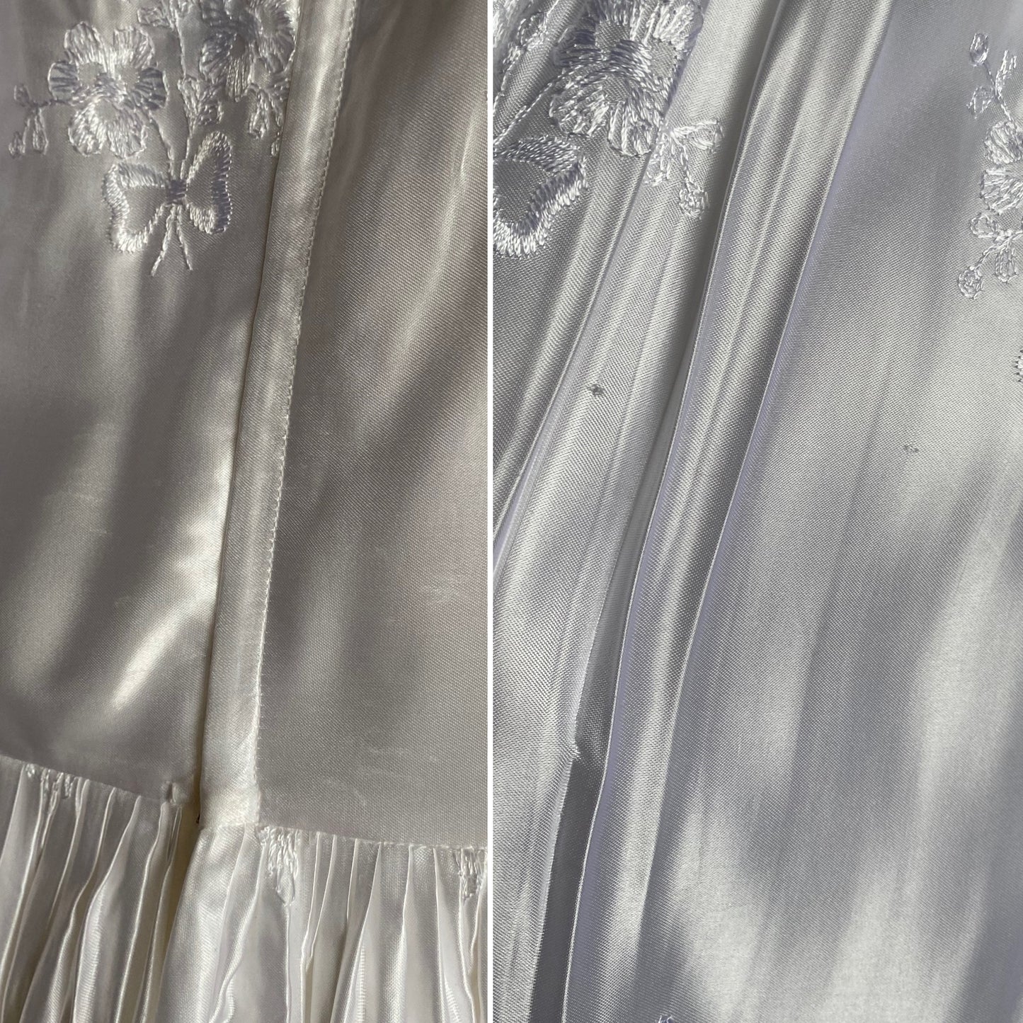 Bright white satin embroidered long sleeve wedding dress uk 8