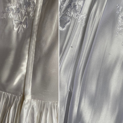 Bright white satin embroidered long sleeve wedding dress uk 8