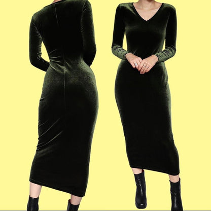 Green velvet stretch long sleeve dress uk 12