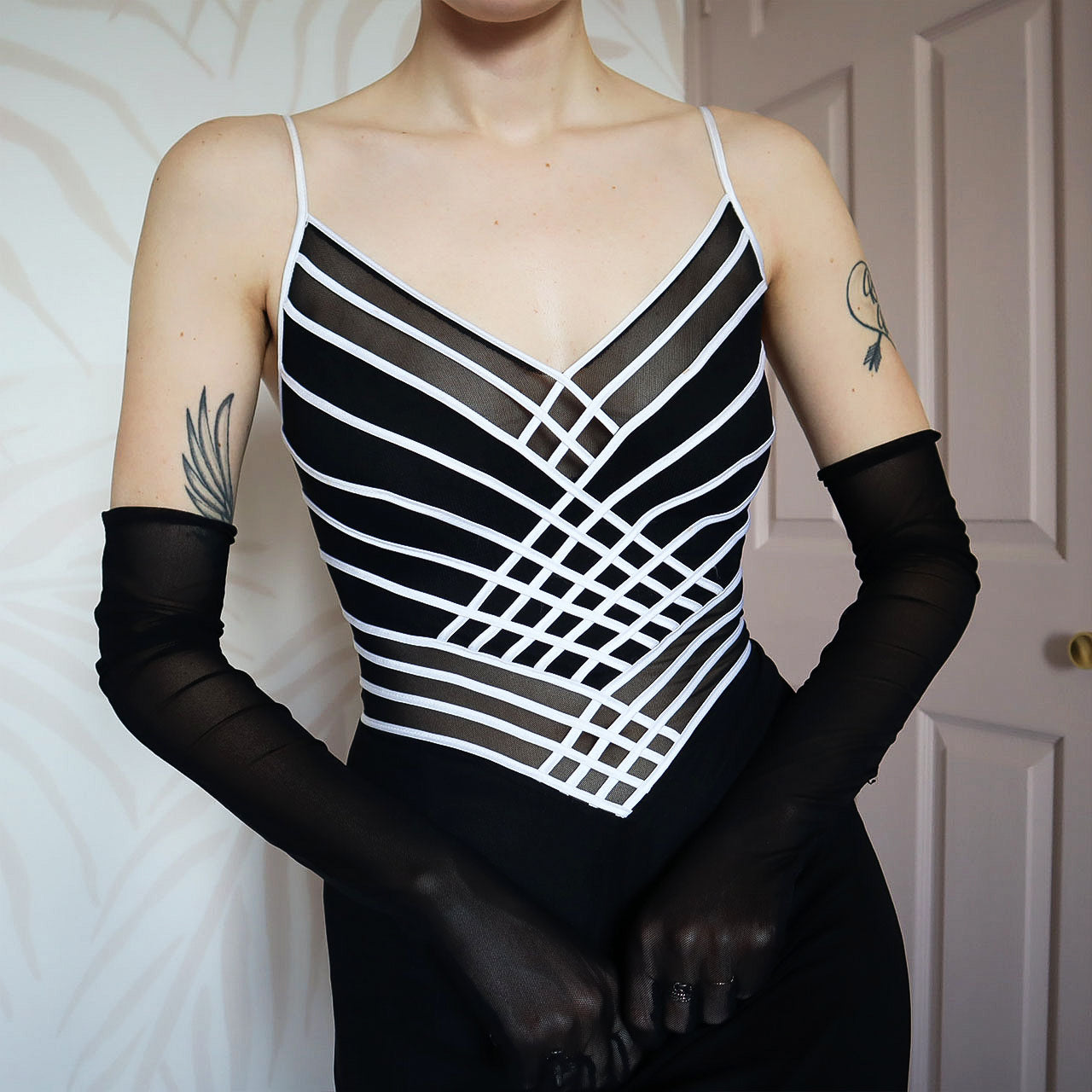 Vintage Tadashi black & white evening dress UK 10-12