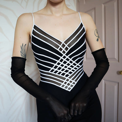 Vintage Tadashi black & white evening dress UK 10-12