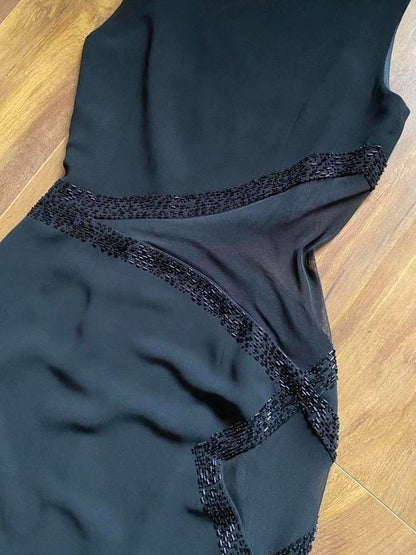 Frank Usher black sheer cut out evening dress uk 12