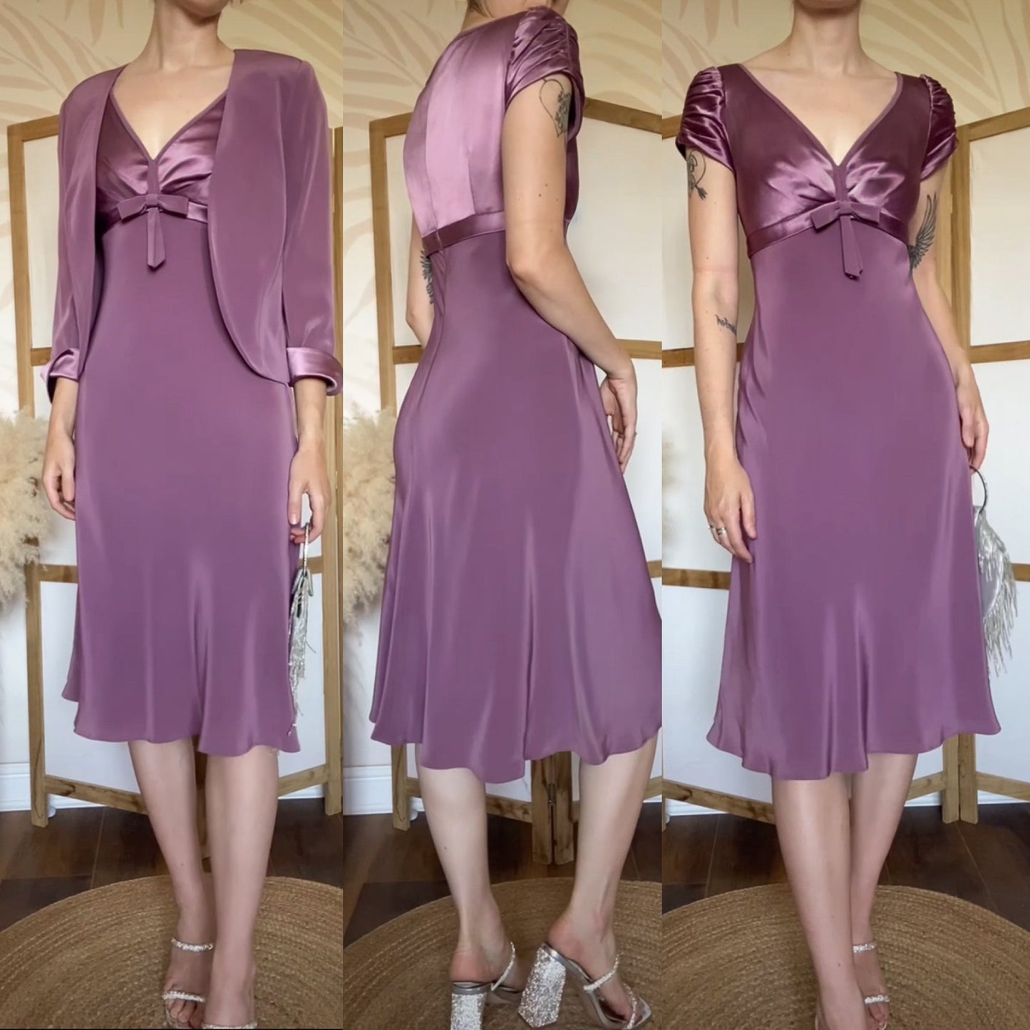 Purple 2-piece dress & jacket set uk 14