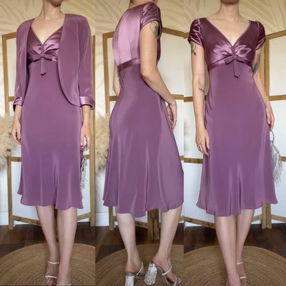 Purple 2-piece dress & jacket set uk 14