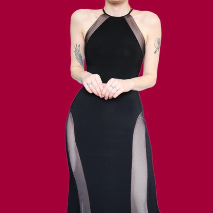 Black stretch panel evening gown available in sizes UK 8 & UK 10