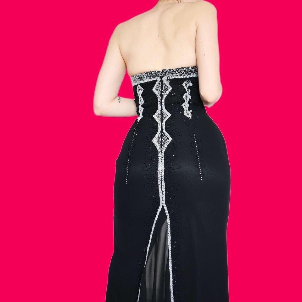 YVE London black beaded strapless gown UK 10-12