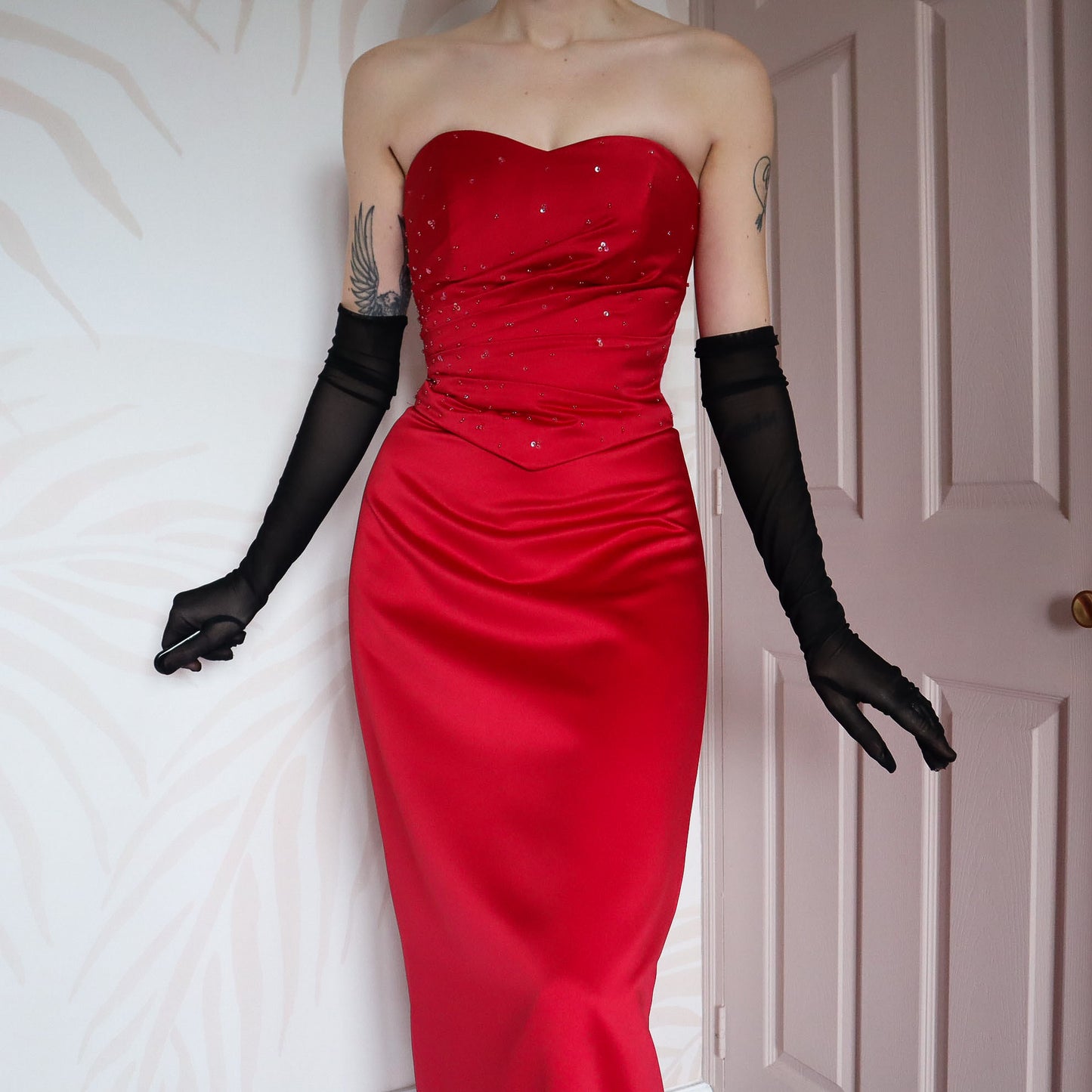 Hilary Morgan red corset evening gown UK 8