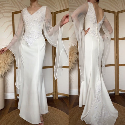 Ivory ethereal long sleeve lace wedding dress uk 10