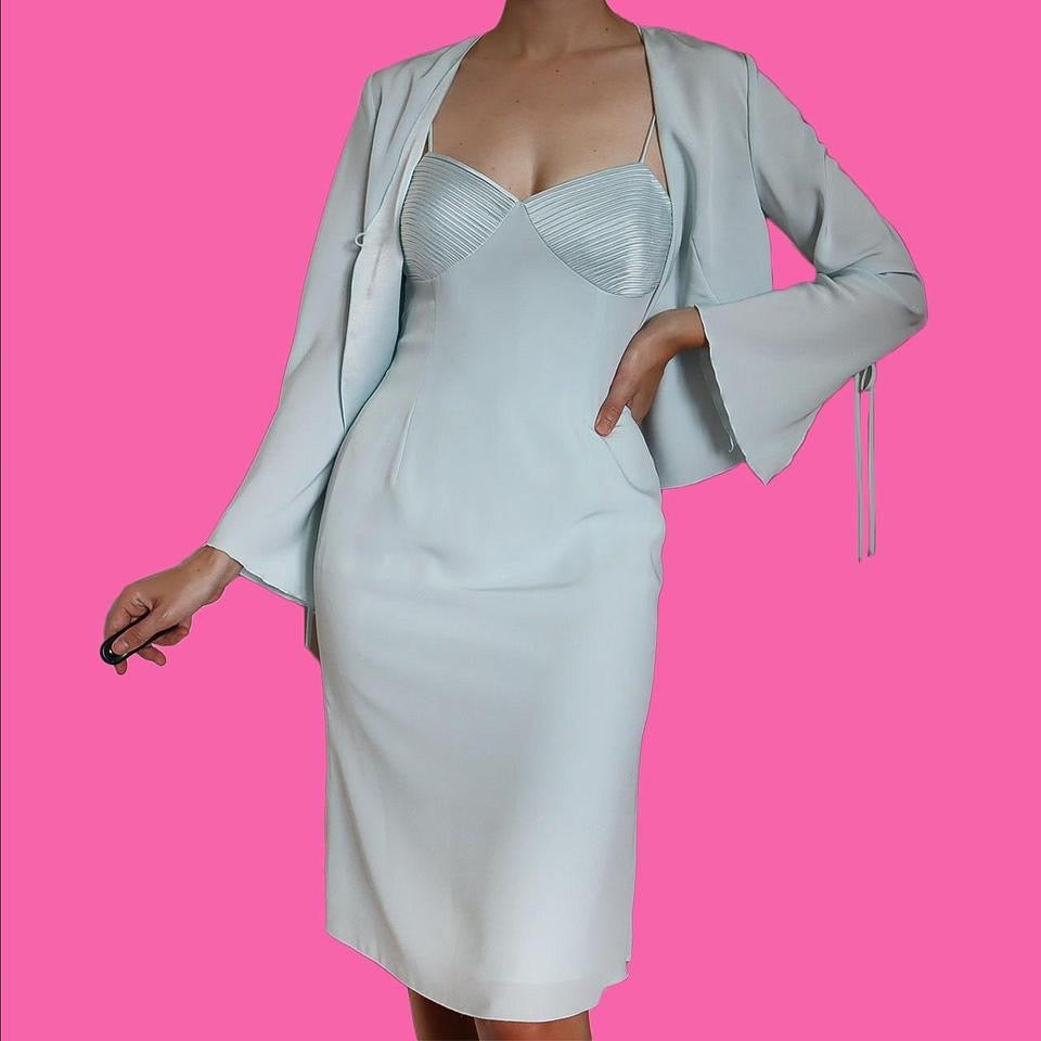 Dusk Baby Blue 2 Piece Dress & Shawl Jacket UK 10