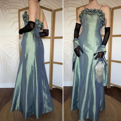 Hilary Morgan green evening dress & shawl UK 8-10