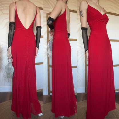 Flori red stretch beaded evening dress UK 14