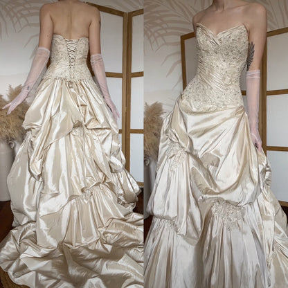 Champagne Maggie Sottero strapless a-line wedding dress uk 10