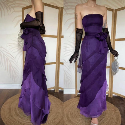 Purple strapless layered Niki Livas prom gown & shawl uk 10