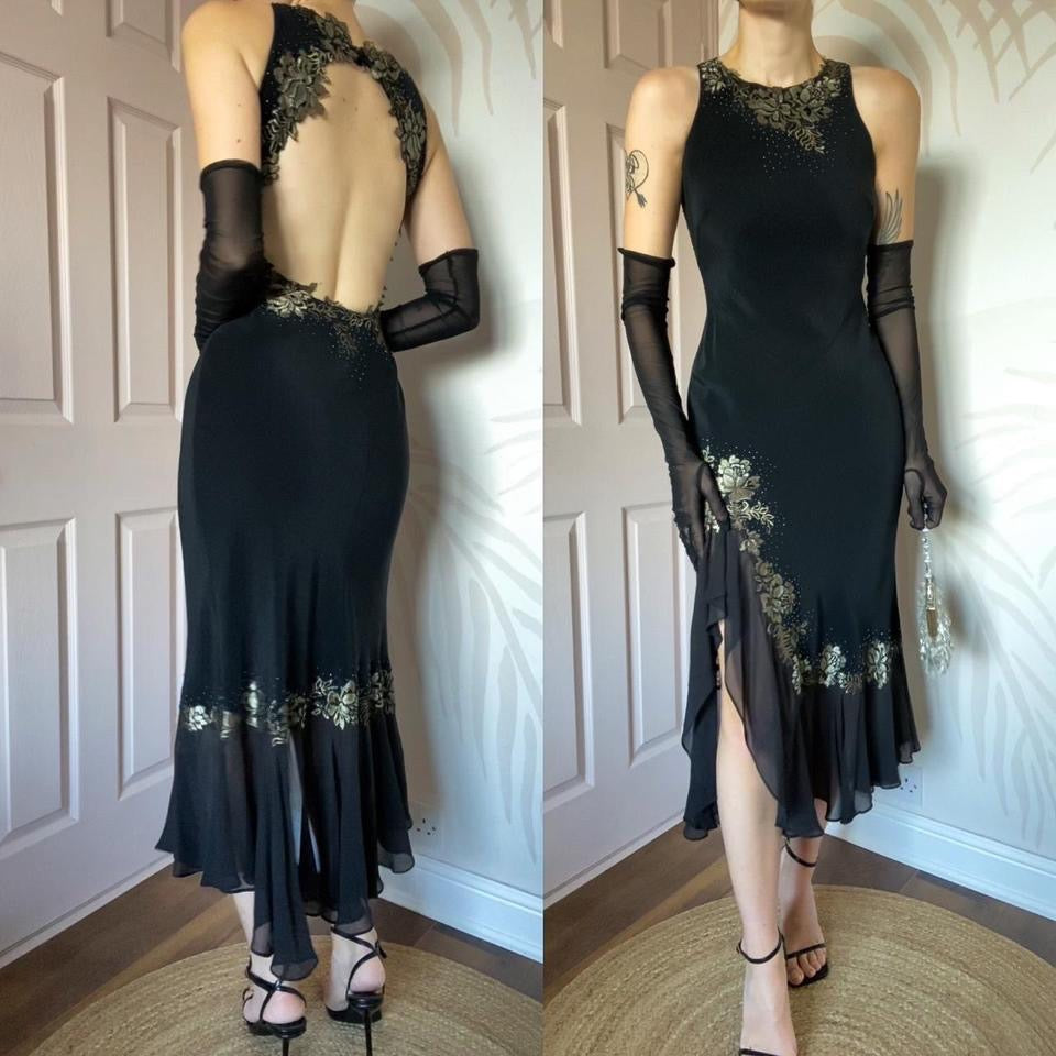 Black open back lace midi dress UK 6-8