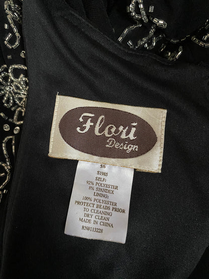 Black stretch Flori 90s beaded evening dress uk 10