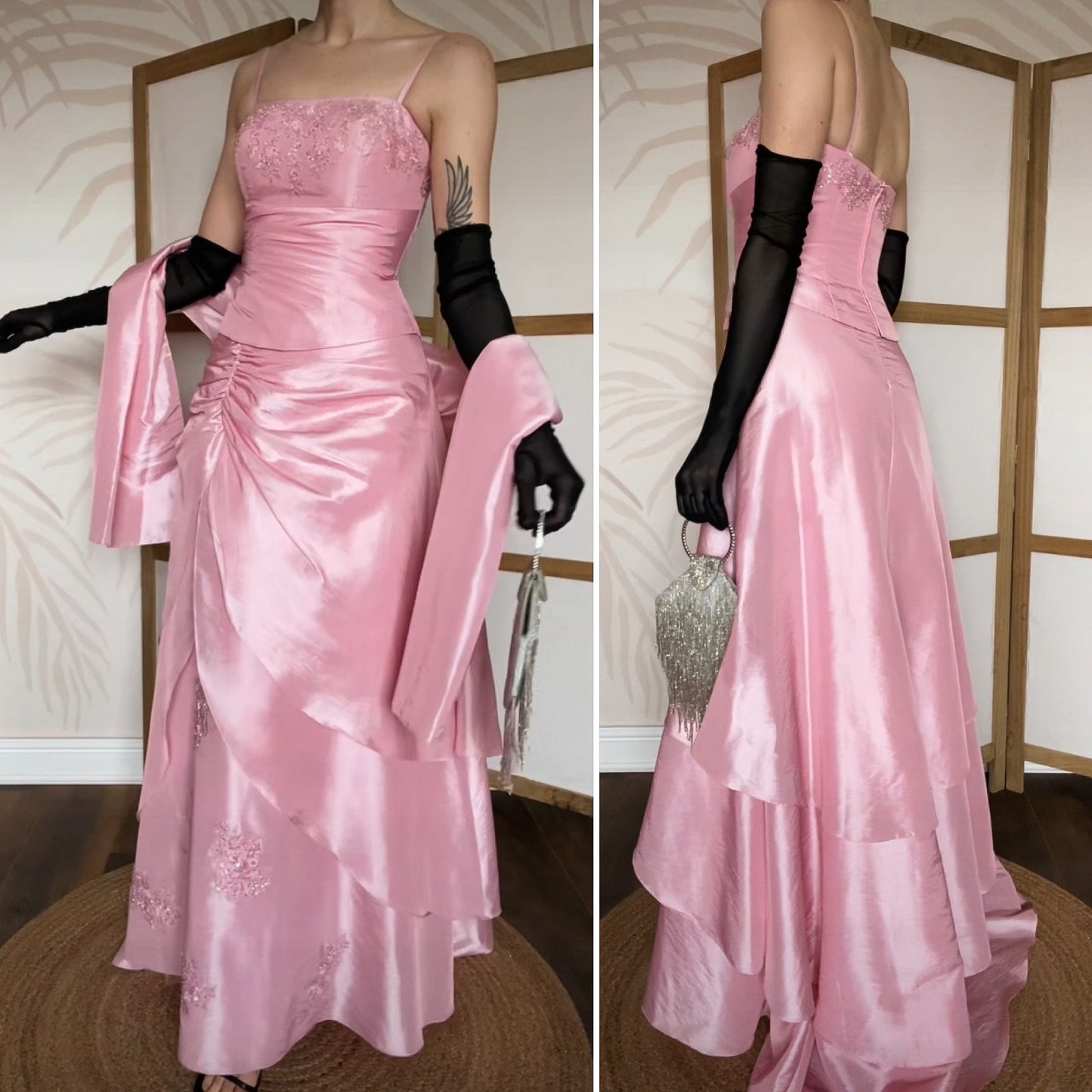 Baby pink 3-piece top/skirt & shawl prom set uk 8-10