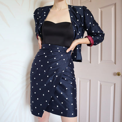 Polka dot Patsy Seddon 100% silk 2 piece UK 8