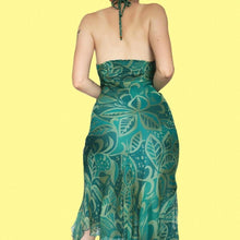 Load image into Gallery viewer, Principles green 100% silk print halter neck summer dress UK 12

