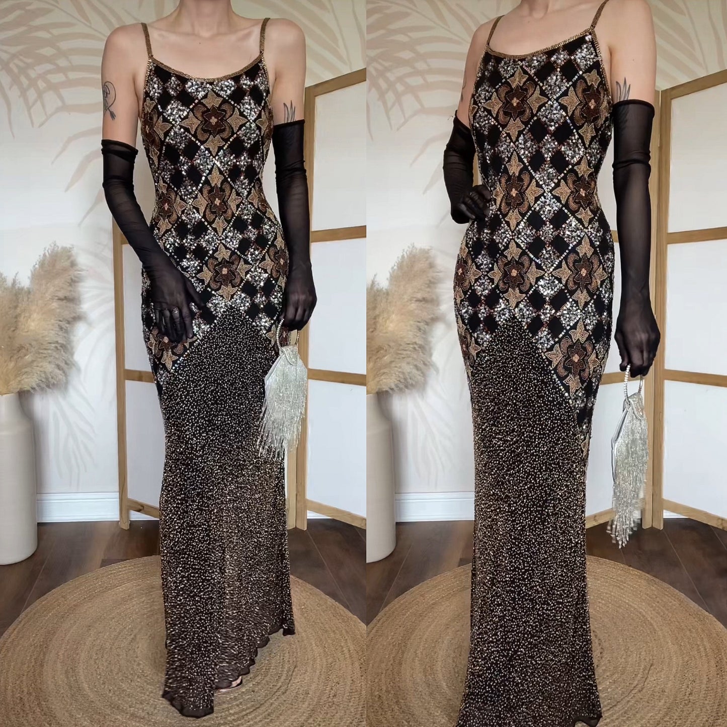 Aftershock silk beaded & sequin evening dress uk 12