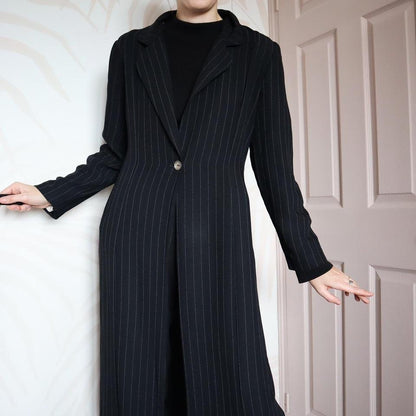 Black vintage Mark Angelo pinstripe long jacket UK 12