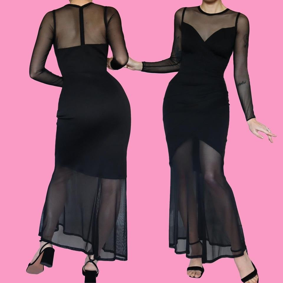 Black sheer long sleeve evening gown UK 10-12