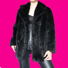 Load image into Gallery viewer, Black faux fur coat UK M
