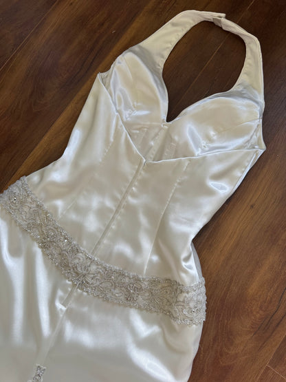Ivory satin halter-neck wedding dress uk 10-12