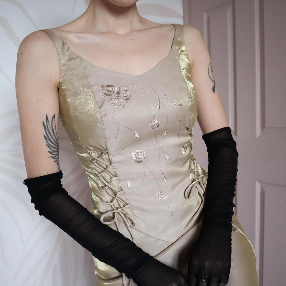 Shimmery gold 3-piece top, skirt & shawl set UK 8-10