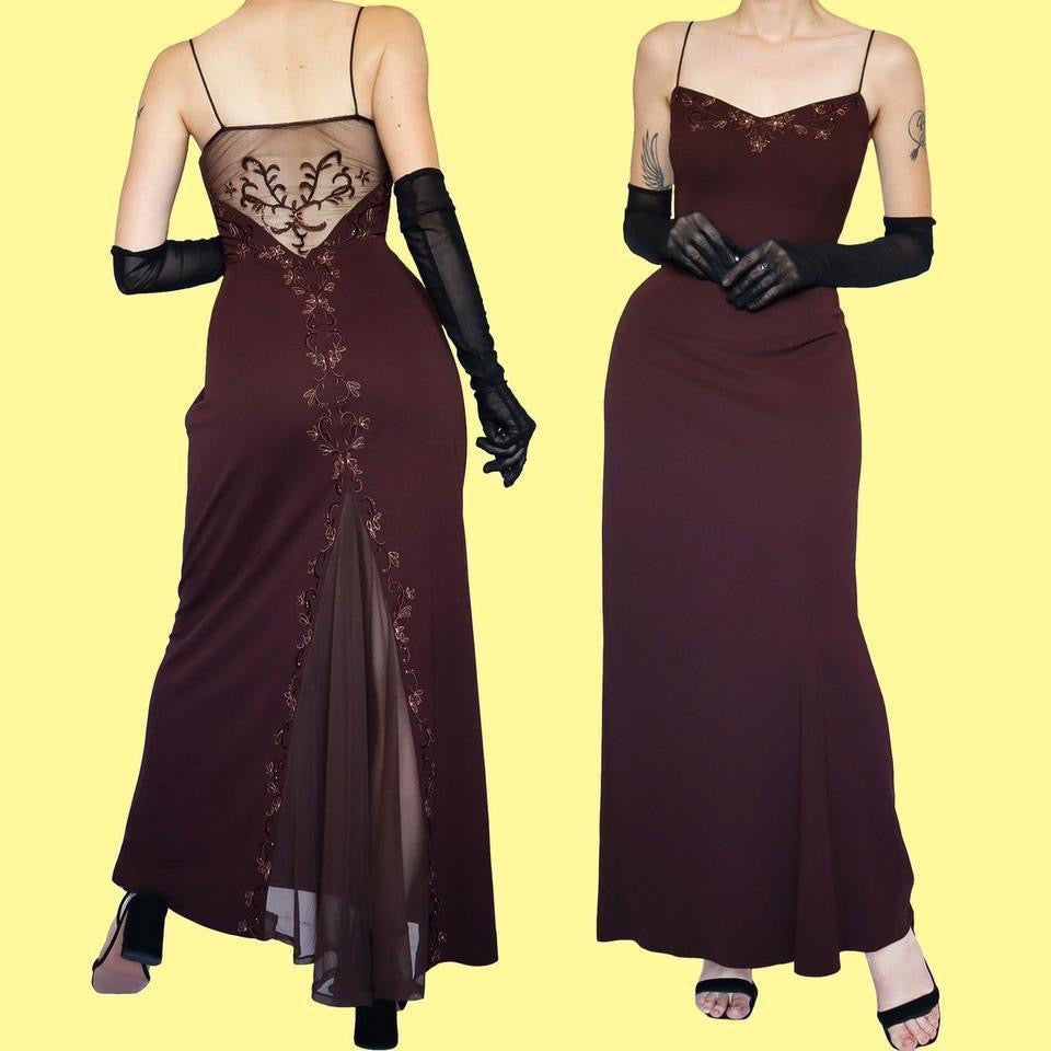 Dave & Johnny brown floral evening dress UK 10