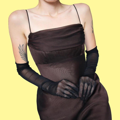 Brown chiffon evening dress UK 10