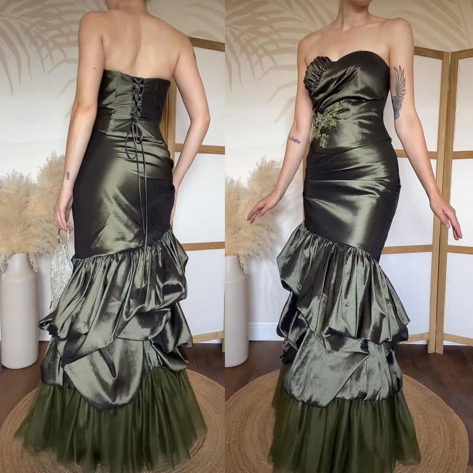 Goya green strapless fishtail prom dress & shawl uk 8