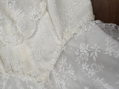 Pronuptia PETITE vintage white lace long sleeve wedding dress uk 8