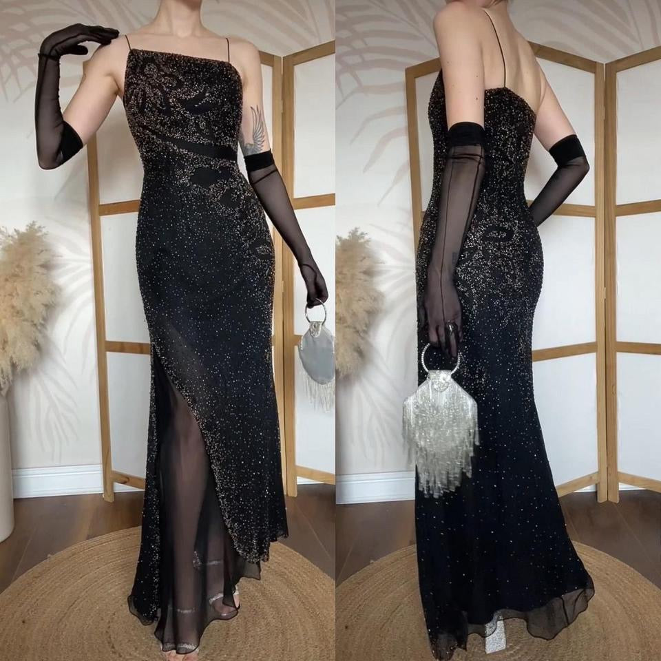 Yve London black beaded evening dress uk 12