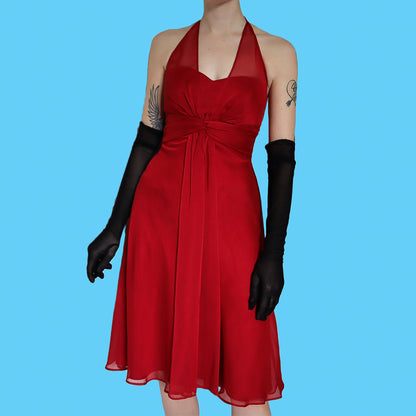 Red halter neck midi dress UK 10