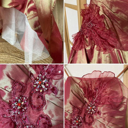 Strapless golden burgundy prom dress uk 6