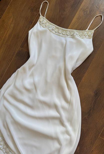 White Rena Koh pearl detail wedding dress uk 10