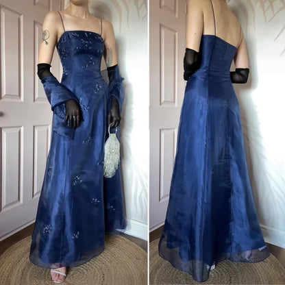 Niki Livas navy organza a-line prom dress UK 12