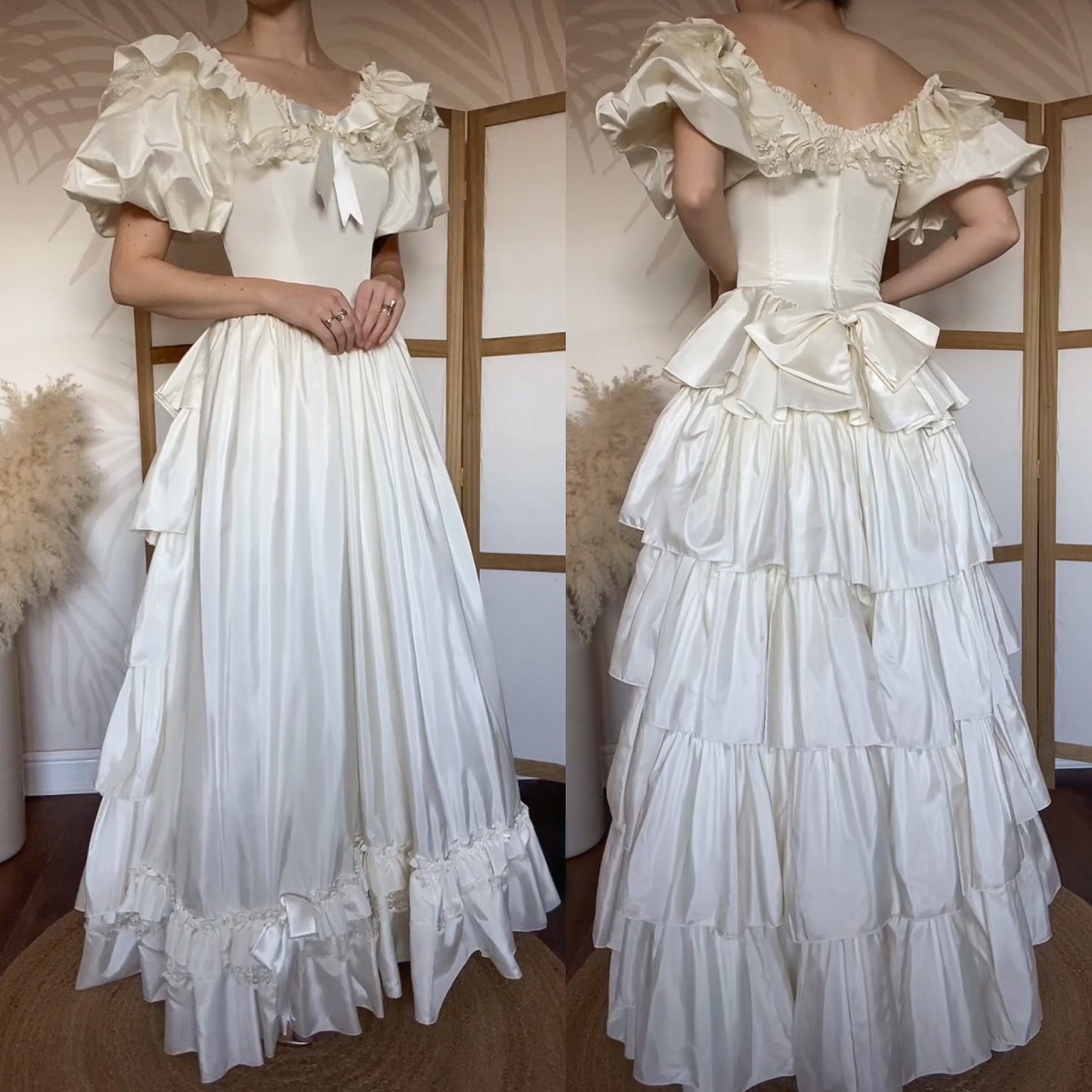Vintage ivory 80s puff sleeve wedding dress uk 10-12